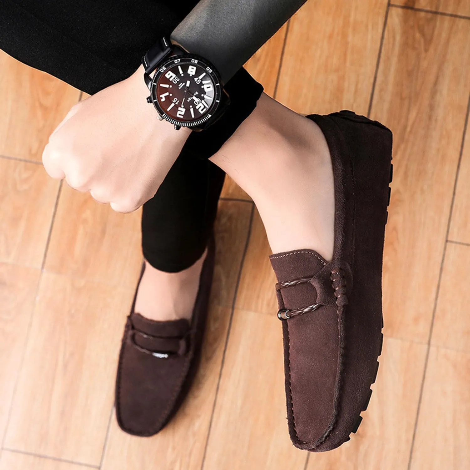 TangDao Men’s Loafers Slip On Shoes, Suede Cowhide Moccasins Boat Shoes, Casual Walking Driving Shoes for Spring Autumn