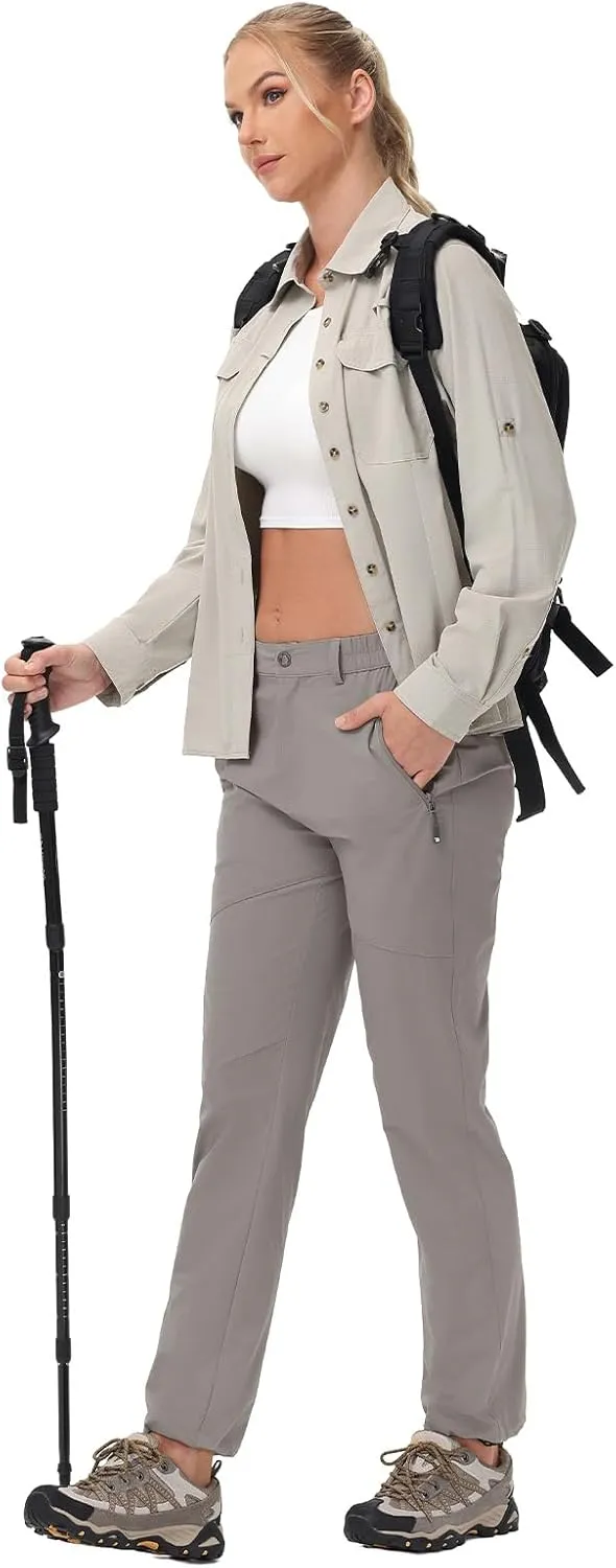TBMPOY Women's Lightweight Hiking Pants Water Resistant Quick Dry Travel Work Camping Fishing Pants Zipper Pockets