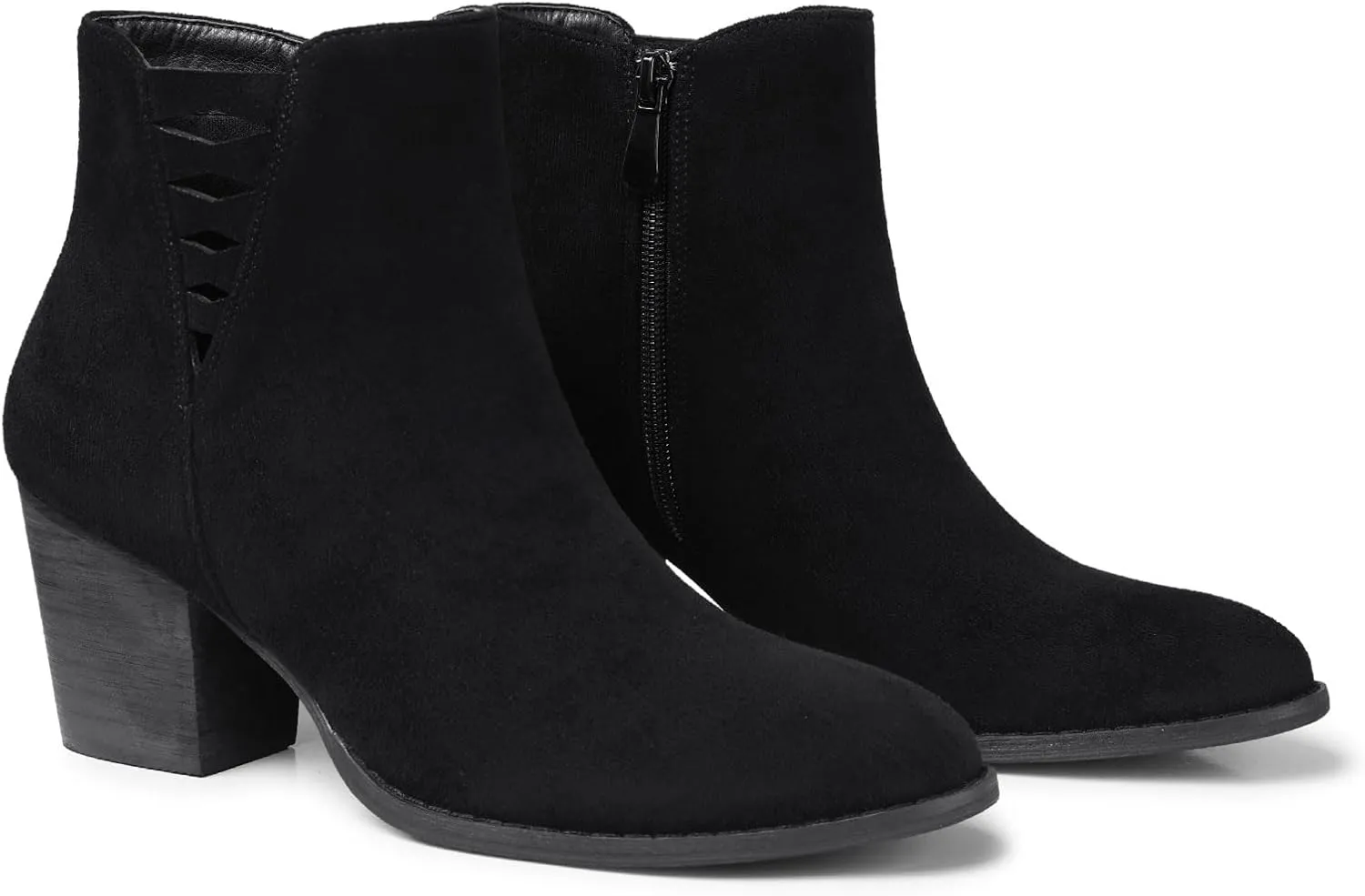 TEMOFON Ankle Boots for Women Booties: Suede Short Boot with Chunky Low Heel, Almond Toe Comfortable Dressy Shoes Side Zipper 2024 Trendy Fall