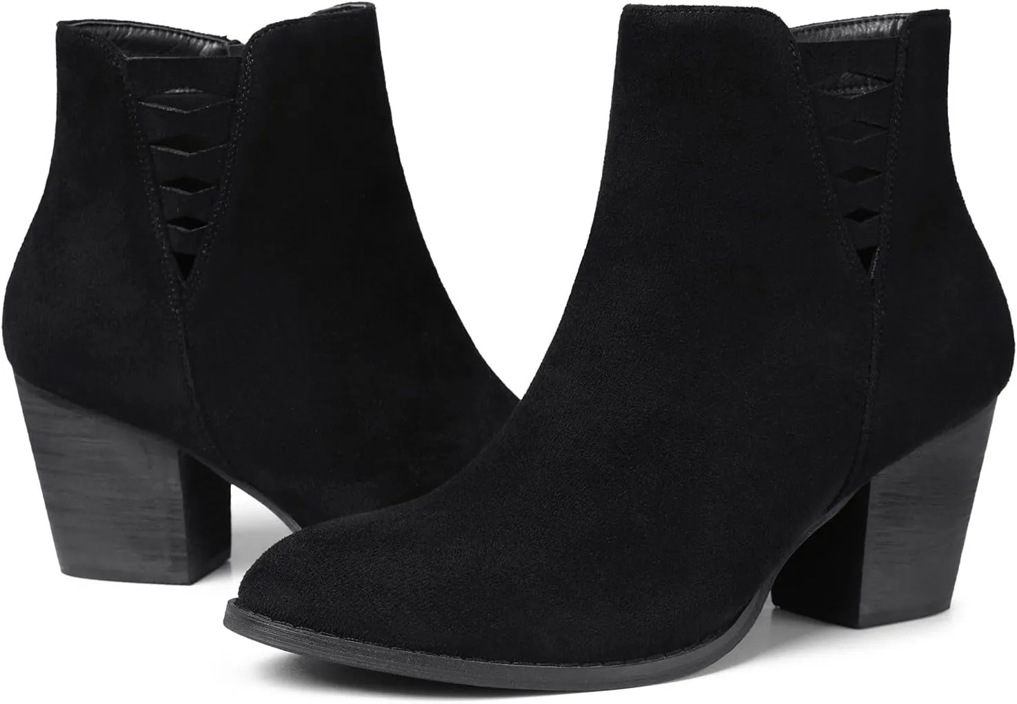 TEMOFON Ankle Boots for Women Booties: Suede Short Boot with Chunky Low Heel, Almond Toe Comfortable Dressy Shoes Side Zipper 2024 Trendy Fall