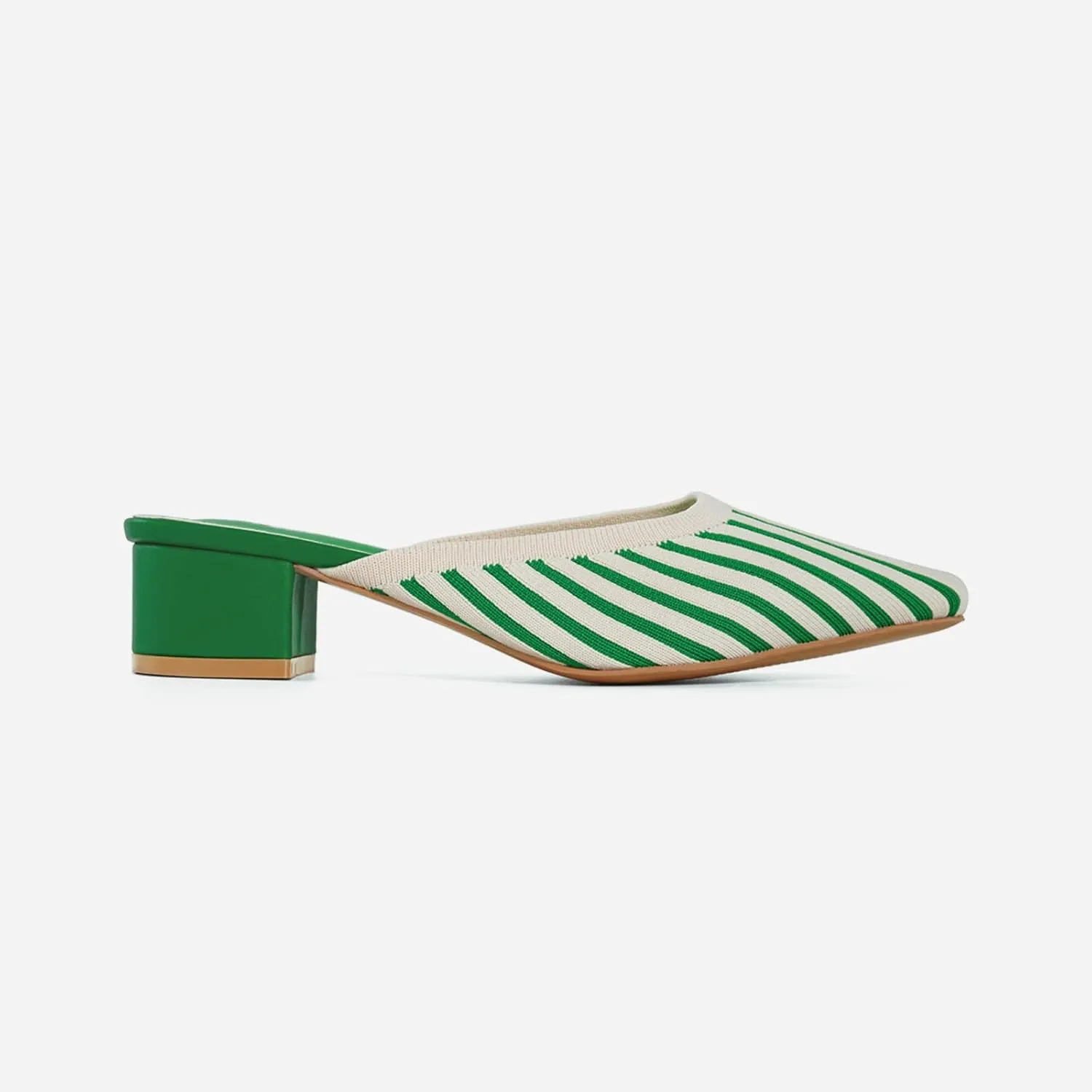 TIJN Heels,Pointed Toe Mules for Momen with Low Heel, Breathable Mesh Knit Slip On Flat Sandals,Helka