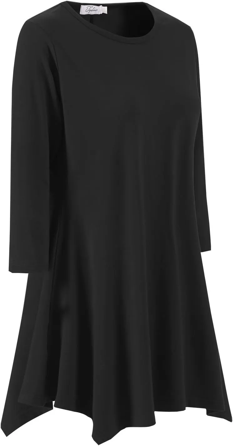 Topdress Women's Swing Tunic Tops 3/4 Sleeve Loose T-Shirt Dress