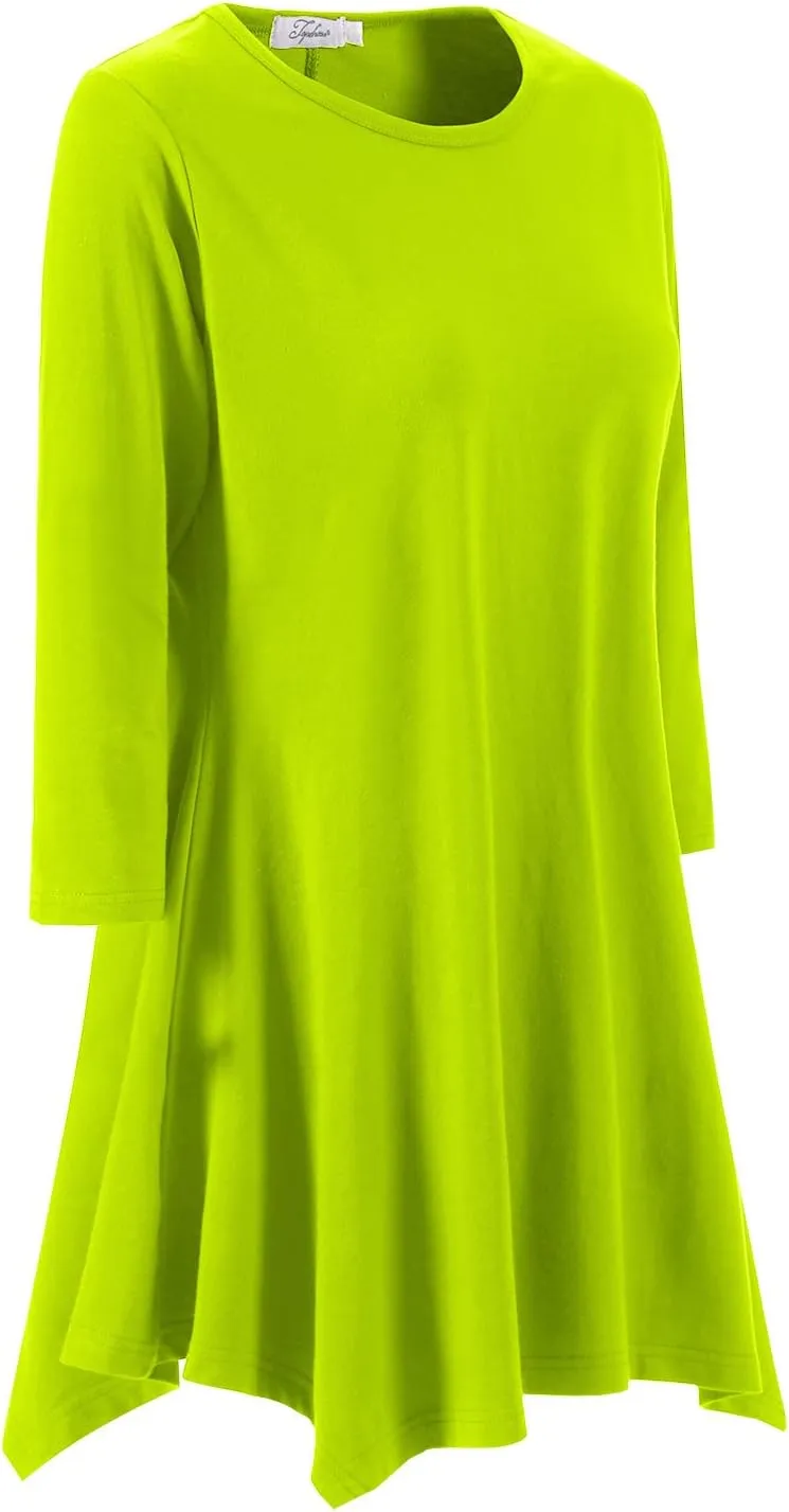 Topdress Women's Swing Tunic Tops 3/4 Sleeve Loose T-Shirt Dress