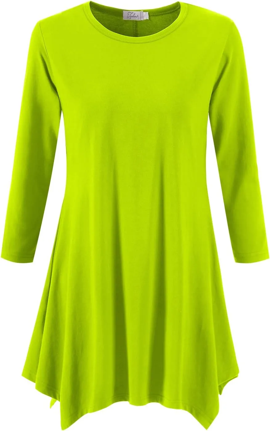 Topdress Women's Swing Tunic Tops 3/4 Sleeve Loose T-Shirt Dress