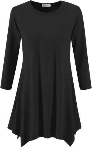 Topdress Women's Swing Tunic Tops 3/4 Sleeve Loose T-Shirt Dress