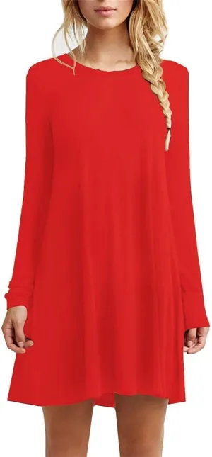 TOPONSKY Women's Casual Plain Simple Loose Flowy Short-Sleeve T-Shirt Dress