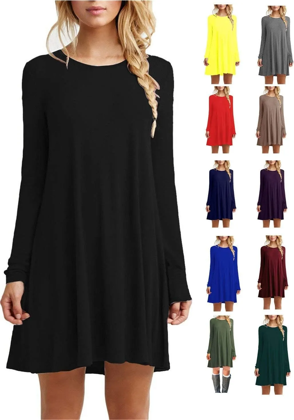 TOPONSKY Women's Casual Plain Simple Loose Flowy Short-Sleeve T-Shirt Dress