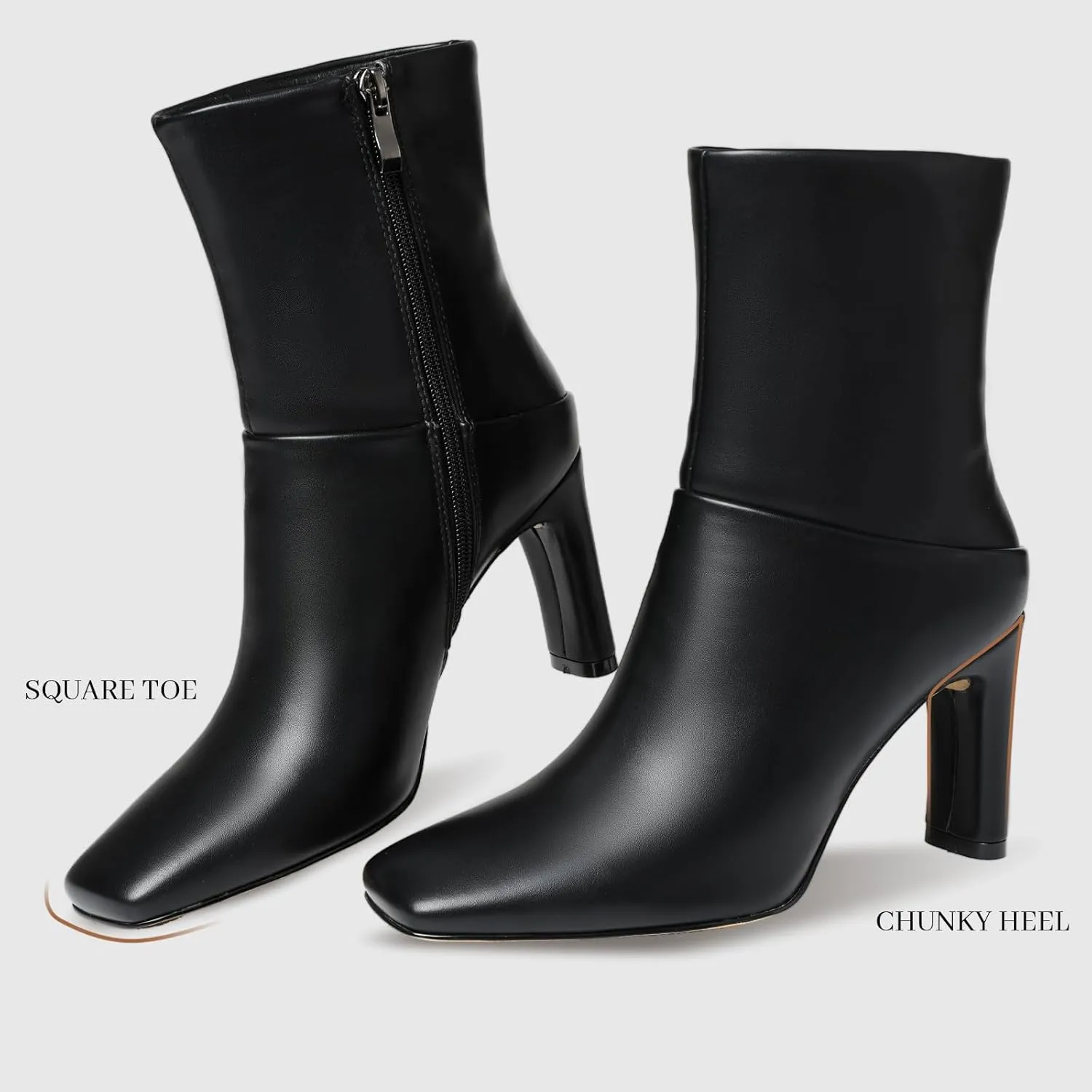 Uacllcau Ankle Boots for Women Square Toe High Heel Block Mid Calf Side Zipper Short Booties Gogo Fashion Fall Winter Boots