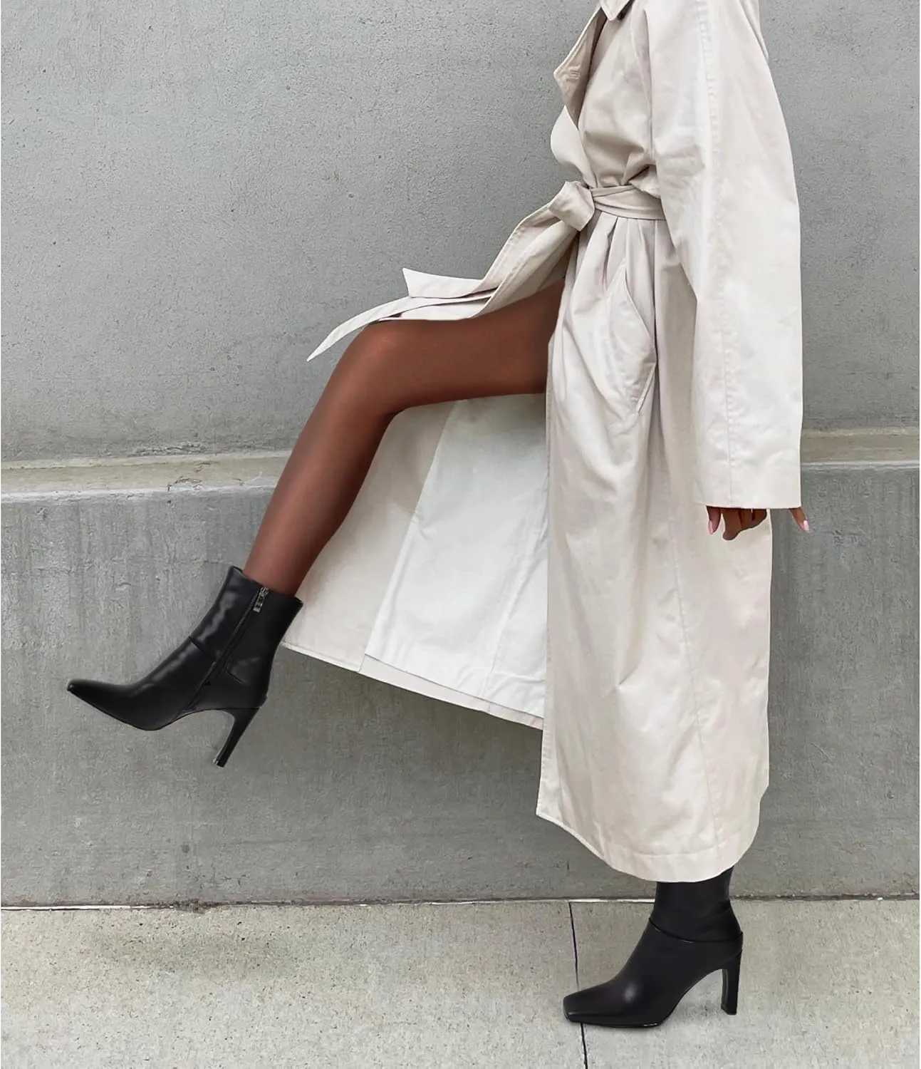 Uacllcau Ankle Boots for Women Square Toe High Heel Block Mid Calf Side Zipper Short Booties Gogo Fashion Fall Winter Boots