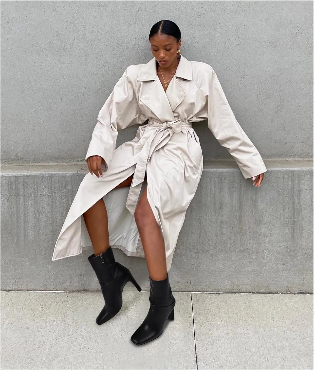 Uacllcau Ankle Boots for Women Square Toe High Heel Block Mid Calf Side Zipper Short Booties Gogo Fashion Fall Winter Boots