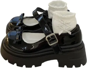 Ulalaza Vintage Mary Jane Comfort Loafers Platform Chunky Mid-Heel Classic Lace up Zipper Closed Round Toe Slip-on Uniform Dress Shoes Brogues Casual Fashion Shoes with Chain for Women