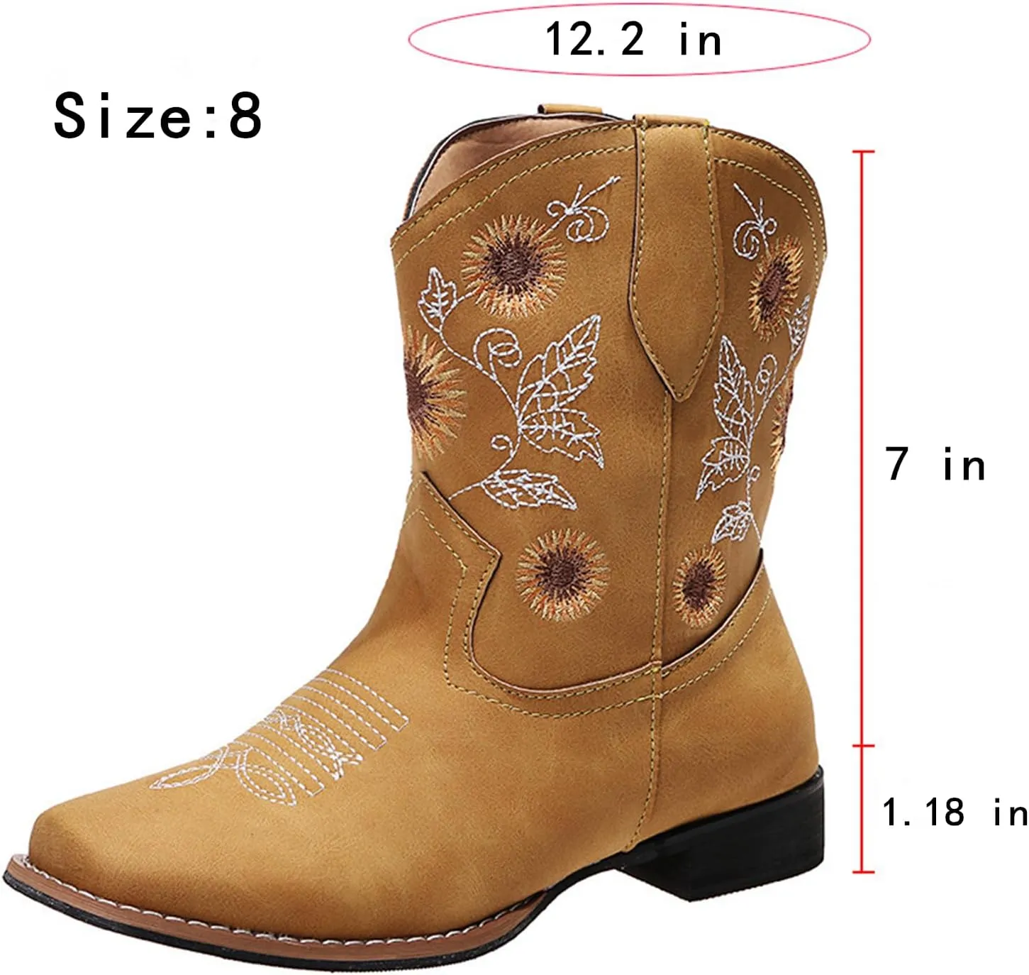 UOQAPRE Western Cowgirl Cowboy Ankle Boots for Women or Ladies,Chunky Heel Mid Calf Ankle Boots Pointed Toe Short Booties