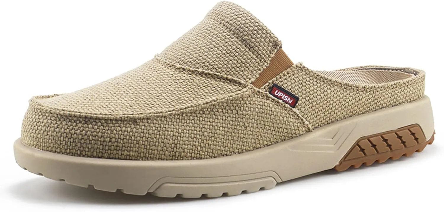 UPIShi Men's Arch Support Orthopedic Plantar Fasciitis Relief Slippers Canvas House Indoor Outdoor Slip On Loafers Non-Slip Casual Shoes