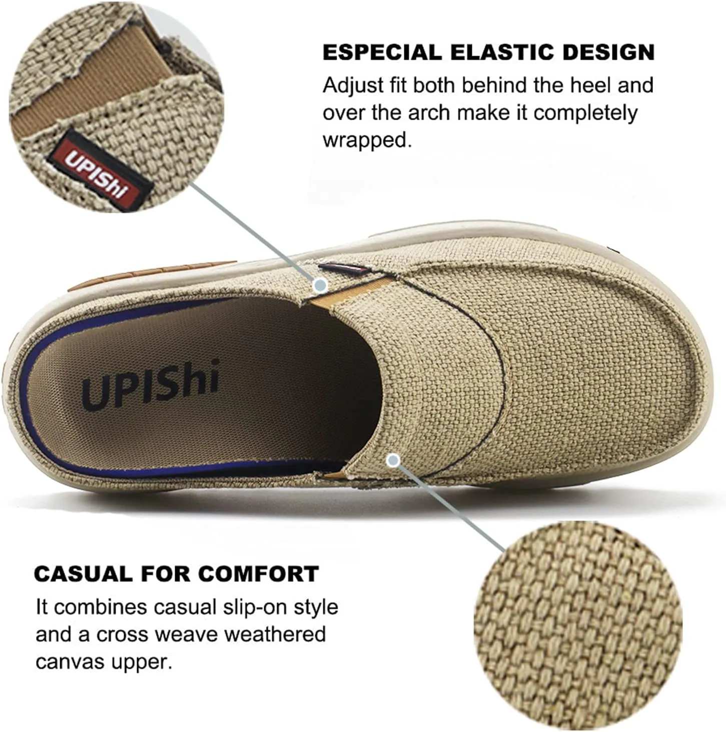 UPIShi Men's Arch Support Orthopedic Plantar Fasciitis Relief Slippers Canvas House Indoor Outdoor Slip On Loafers Non-Slip Casual Shoes
