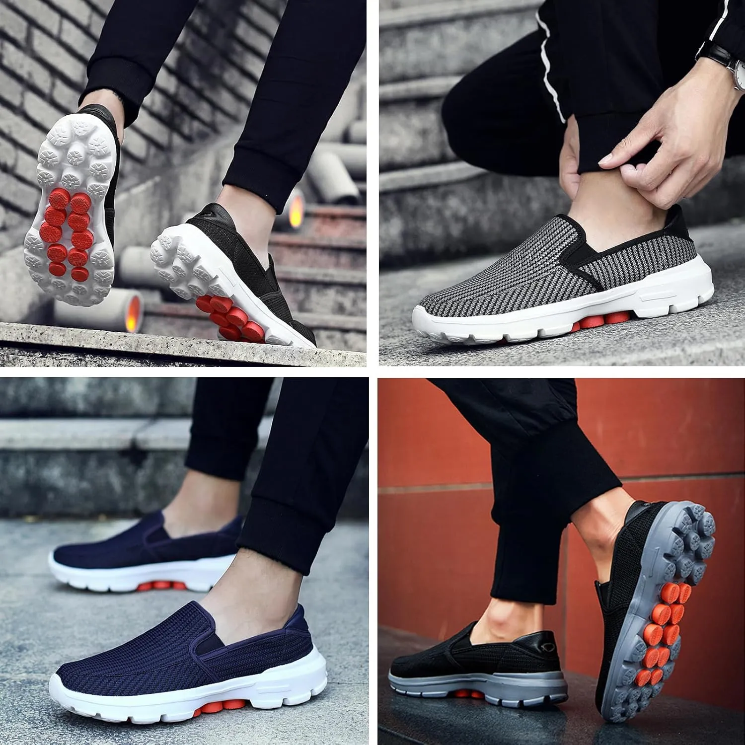 URLECHS Men's Lightweight Comfortable Slip-On Loafers,Microfiber High Elasticity Cushioning Anti-Slip Athletic Walking Shoes Casual Fashion Breathable Tennis Shoes Running Shoes
