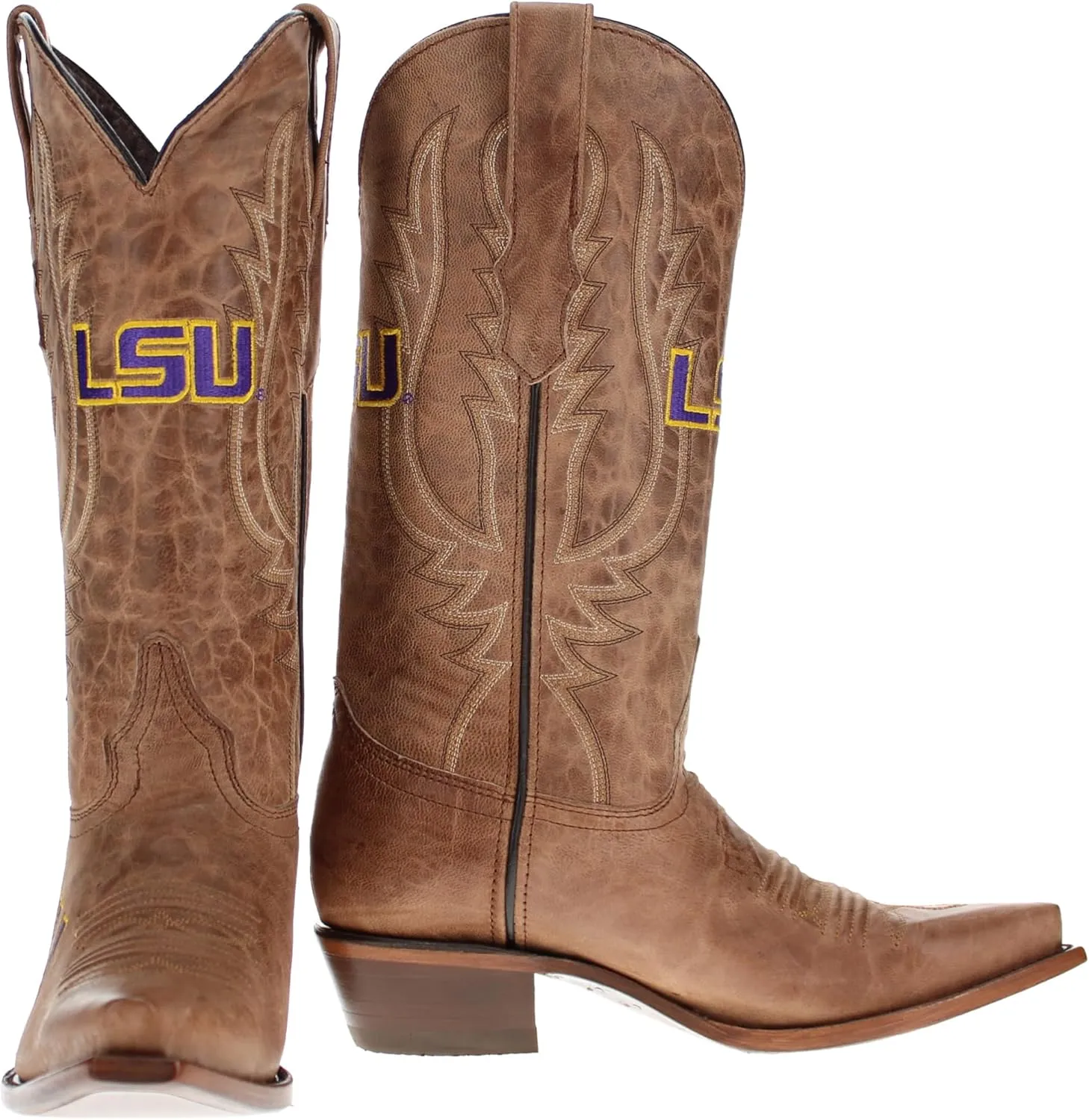 Vaccari Women's Paige Genuine Leather & Collegiate Embroidery Snip Toe Cowgirl Boots
