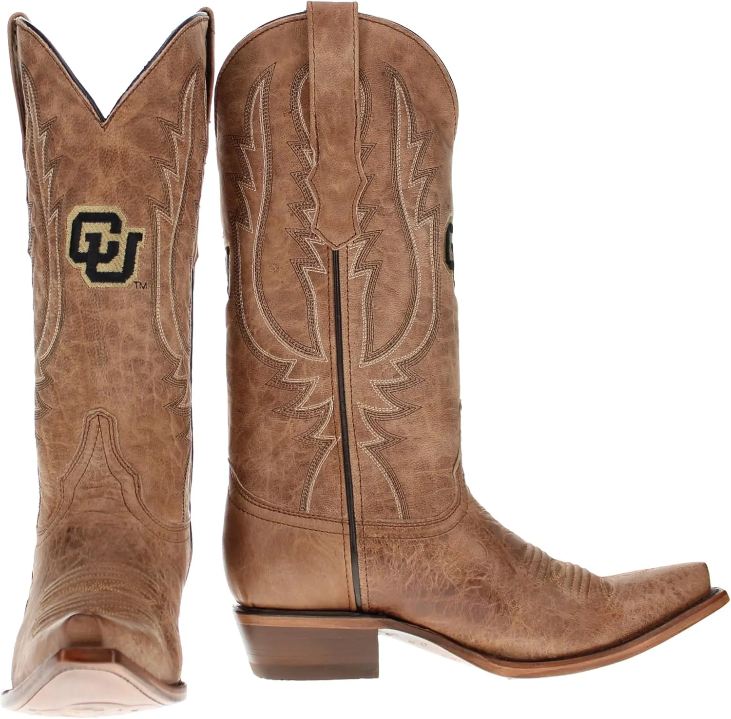 Vaccari Women's Paige Genuine Leather & Collegiate Embroidery Snip Toe Cowgirl Boots