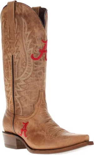 Vaccari Women's Paige Genuine Leather & Collegiate Embroidery Snip Toe Cowgirl Boots