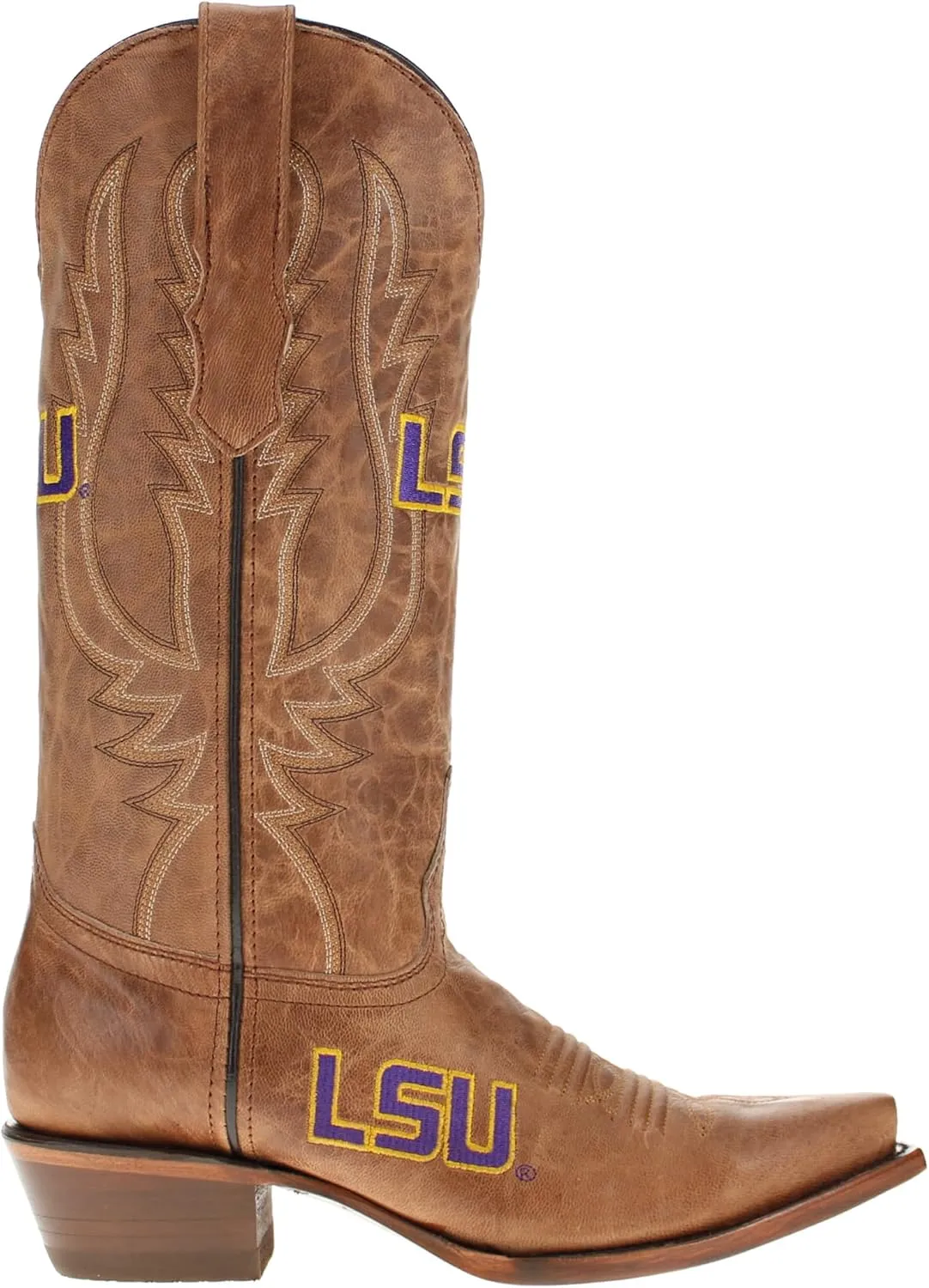 Vaccari Women's Paige Genuine Leather & Collegiate Embroidery Snip Toe Cowgirl Boots