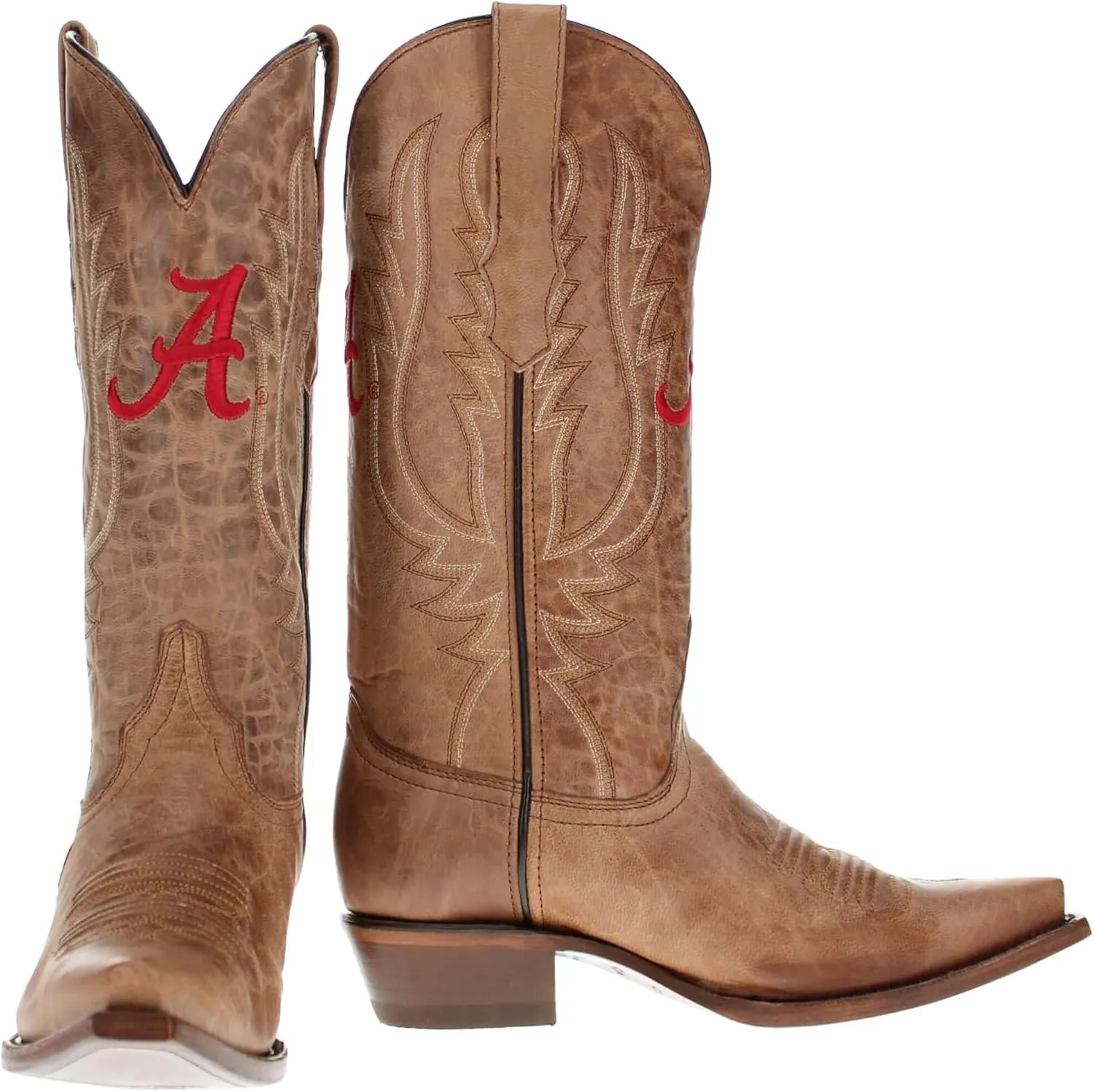 Vaccari Women's Paige Genuine Leather & Collegiate Embroidery Snip Toe Cowgirl Boots