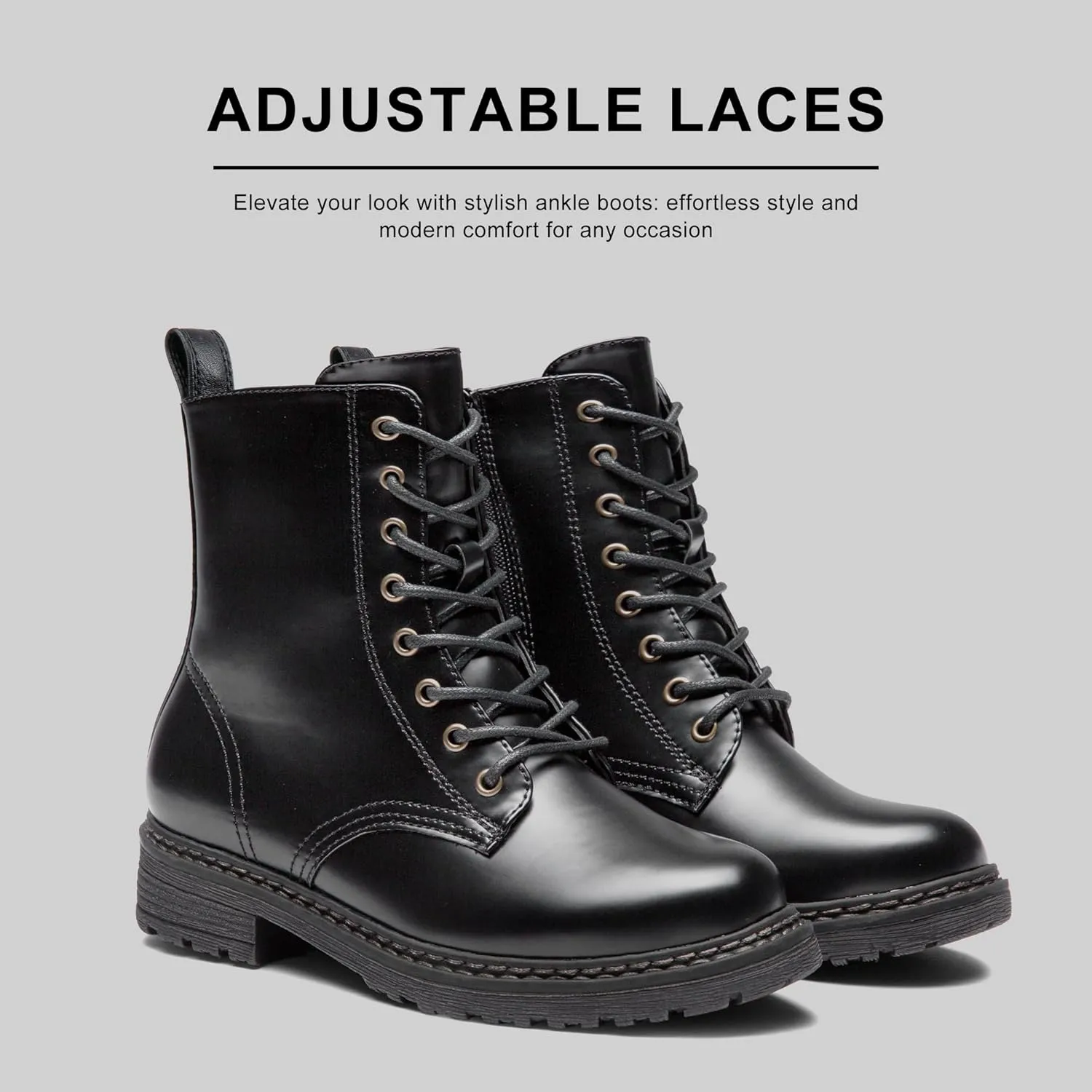 Vepose Women’s Combat Ankle Boots Lace up Classic Short Low Heel Zipper 9623 Booties