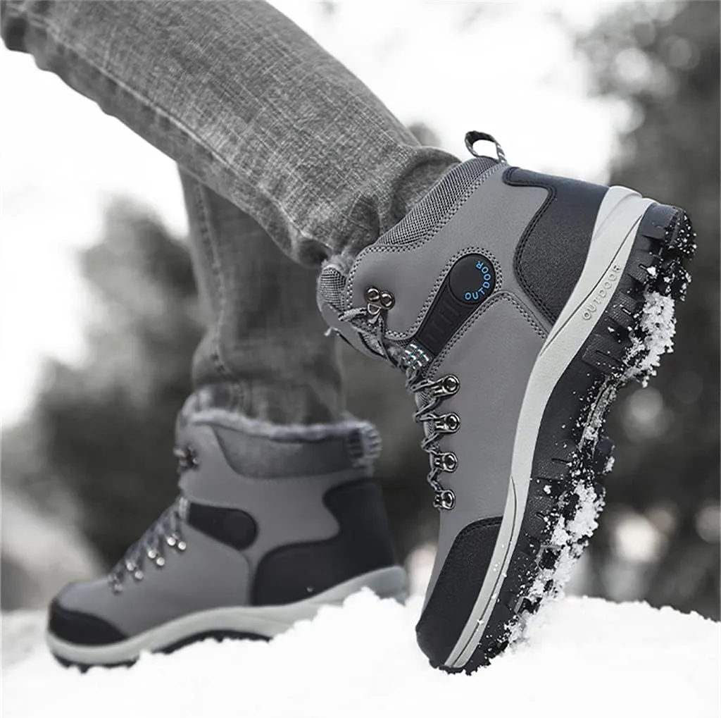 Veslexth Men's Lightweight Snow Boots Men Winter Warm Lining Anti-Slip Mid Top Leather Sneakers for Hiking Working Driving Outdoor Trekking Hiker Shoes