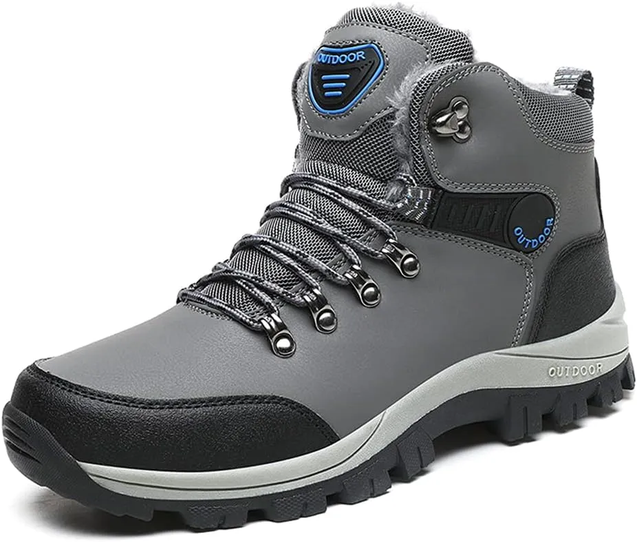Veslexth Men's Lightweight Snow Boots Men Winter Warm Lining Anti-Slip Mid Top Leather Sneakers for Hiking Working Driving Outdoor Trekking Hiker Shoes
