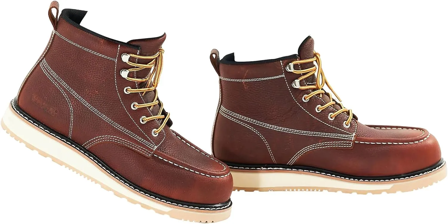VEVOR Men's Steel Toe Work, Waterproof, Slip-Resistant, Lightweight and Breathable Rubber Sole Boots for Industry Construction, Brown Yellow