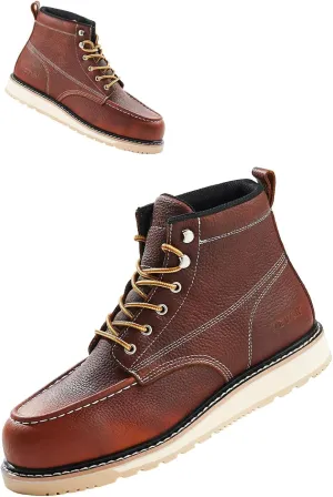 VEVOR Men's Steel Toe Work, Waterproof, Slip-Resistant, Lightweight and Breathable Rubber Sole Boots for Industry Construction, Brown Yellow