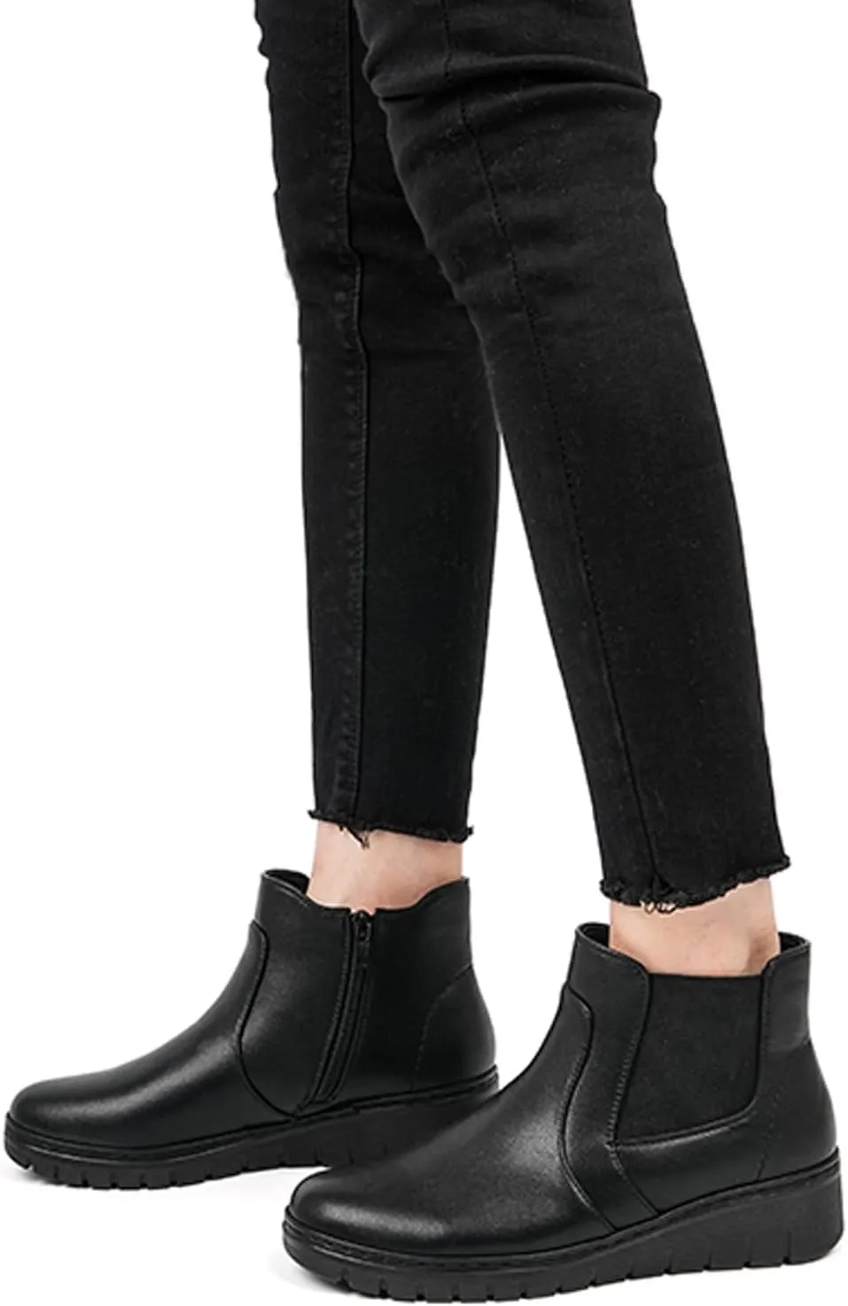 VJH confort Women’s Ankle Boots, Comfort Round Toe Lightweight Wedge Chelsea Booties with Arch Support