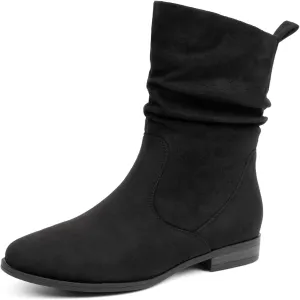 VJH confort Women's Mid Calf Boots, Almond Round Toe Low Heel Comfort Dress Slouchy Booties