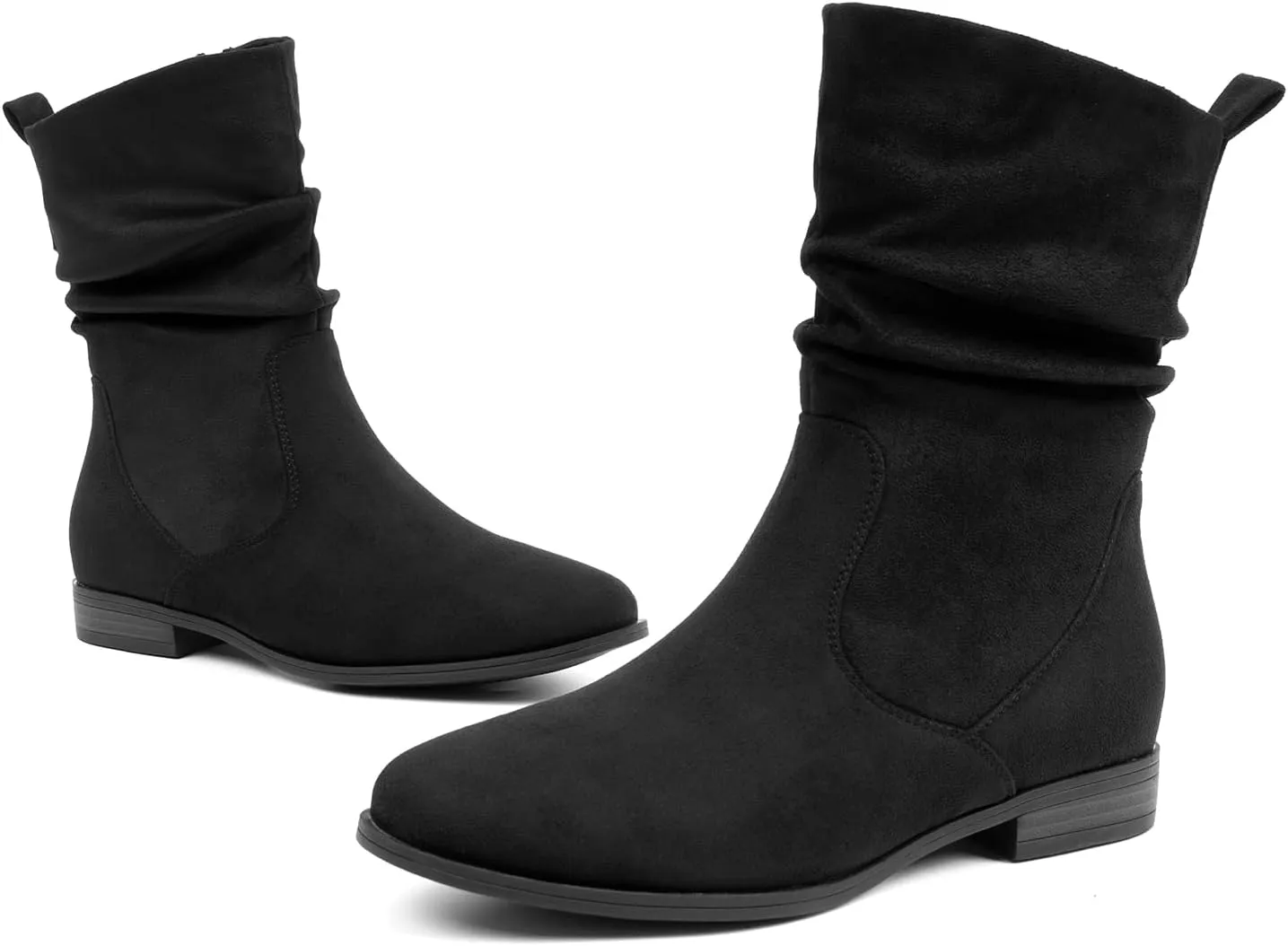 VJH confort Women's Mid Calf Boots, Almond Round Toe Low Heel Comfort Dress Slouchy Booties