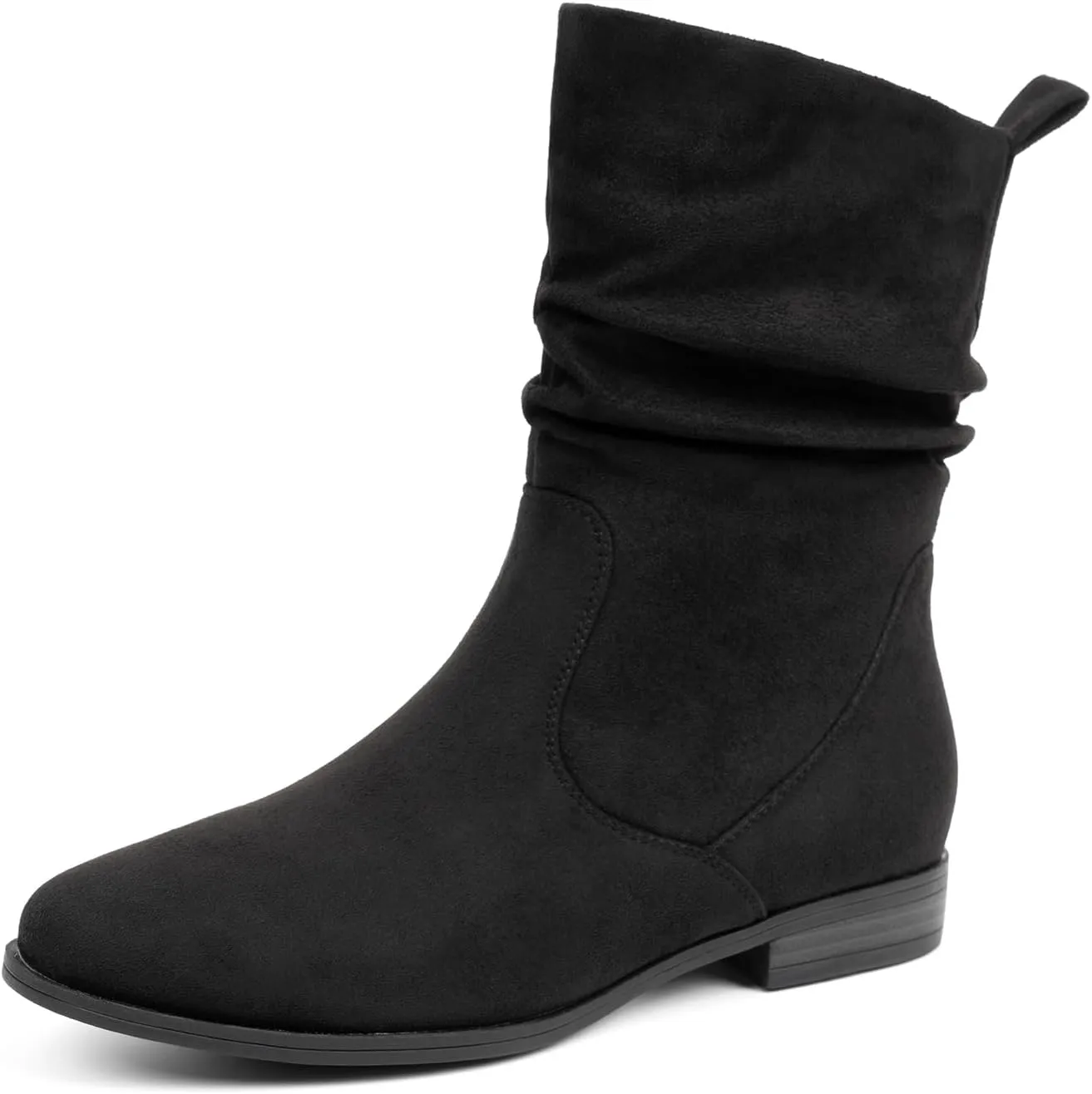VJH confort Women's Mid Calf Boots, Almond Round Toe Low Heel Comfort Dress Slouchy Booties