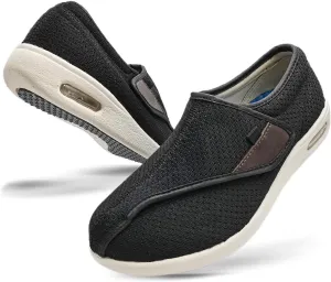 W&LESVAGO Women Extra Wide Width Diabetic Edema Shoes, Lightweight Breathable Adjustable Closure Walking Sneakers Easy On/Off(7#, Black)