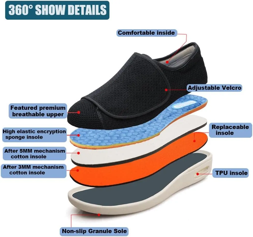 W&LESVAGO Women's Wide Width Diabetic Edema Shoes with Fully Adjustable Closures Easy On/Off, Air Cushion Walking Sneakers for Elderly Swollen Feet Outdoor