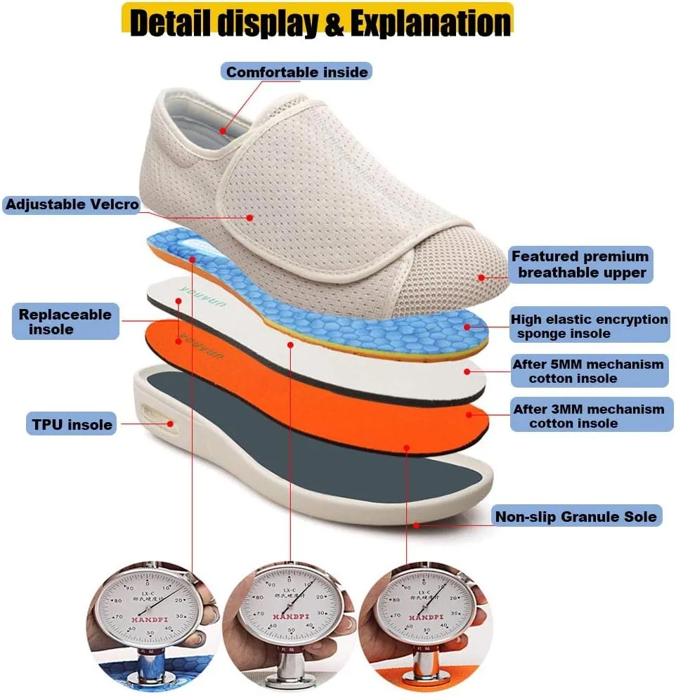 W&LESVAGO Women's Wide Width Diabetic Edema Shoes with Fully Adjustable Closures Easy On/Off, Air Cushion Walking Sneakers for Elderly Swollen Feet Outdoor