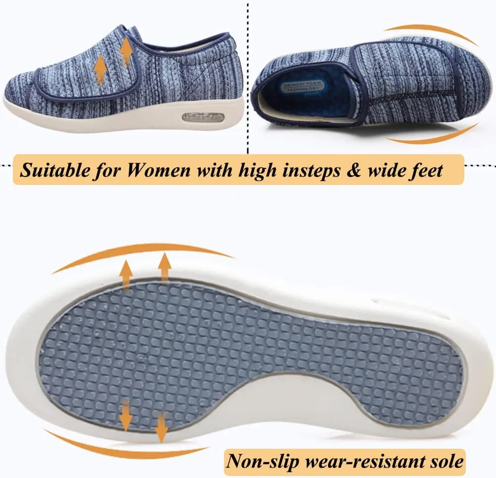 W&LESVAGO Women's Wide Width Diabetic Edema Shoes with Fully Adjustable Closures Easy On/Off, Air Cushion Walking Sneakers for Elderly Swollen Feet Outdoor