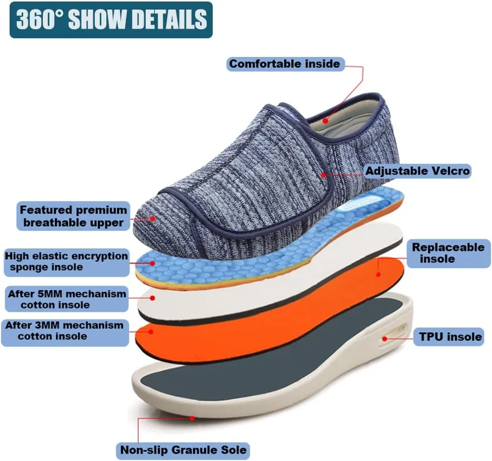 W&LESVAGO Women's Wide Width Diabetic Edema Shoes with Fully Adjustable Closures Easy On/Off, Air Cushion Walking Sneakers for Elderly Swollen Feet Outdoor