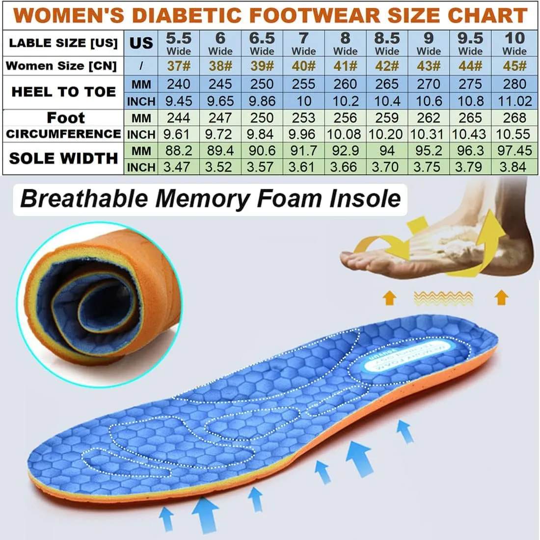 W&LESVAGO Women's Wide Width Diabetic Edema Shoes with Fully Adjustable Closures Easy On/Off, Air Cushion Walking Sneakers for Elderly Swollen Feet Outdoor