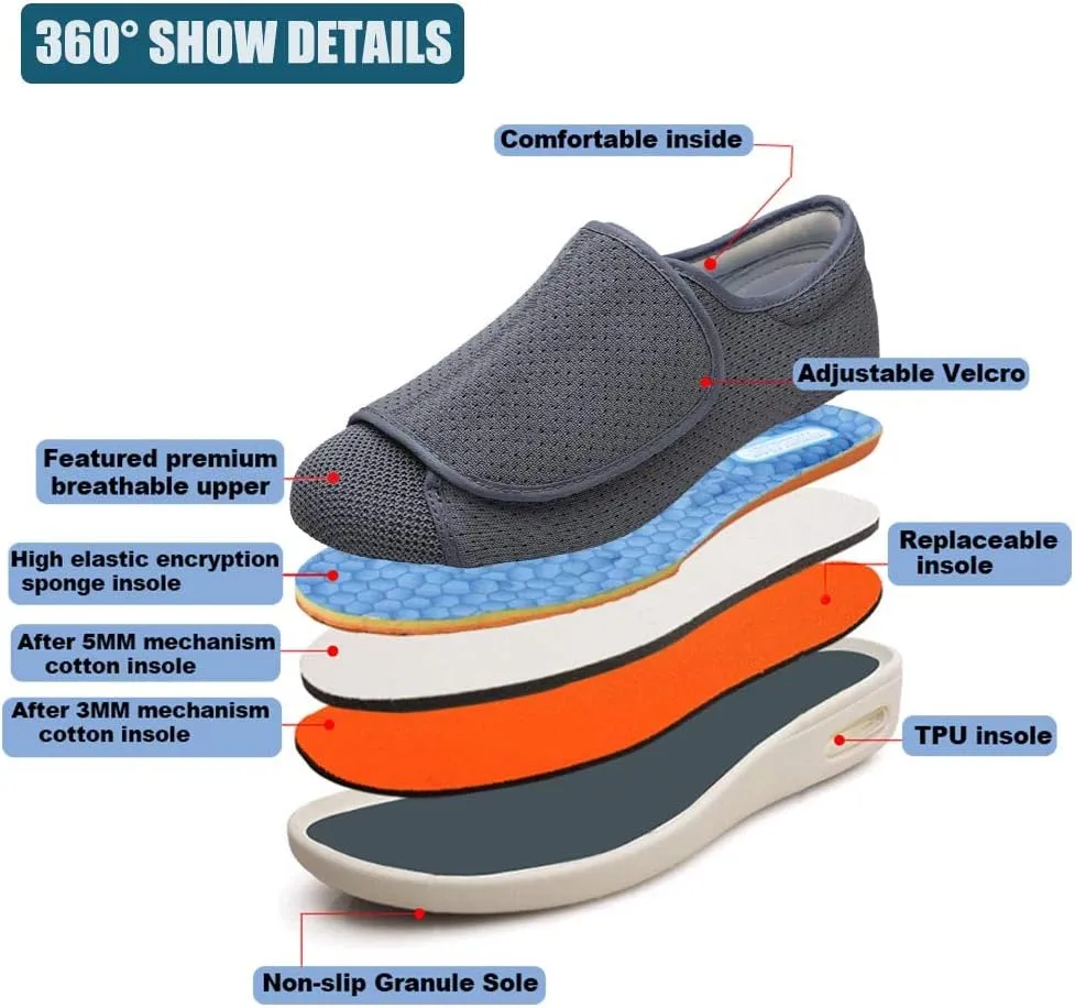 W&LESVAGO Women's Wide Width Diabetic Edema Shoes with Fully Adjustable Closures Easy On/Off, Air Cushion Walking Sneakers for Elderly Swollen Feet Outdoor