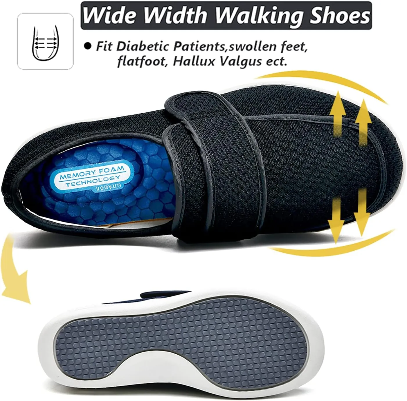 W&LESVAGO Women's Wide Width Diabetic Shoes with Adjustable Closures Easy On/Off, Breathable Lightweight Comfortable Walking Sneakers for Edema Swollen Feet Summer