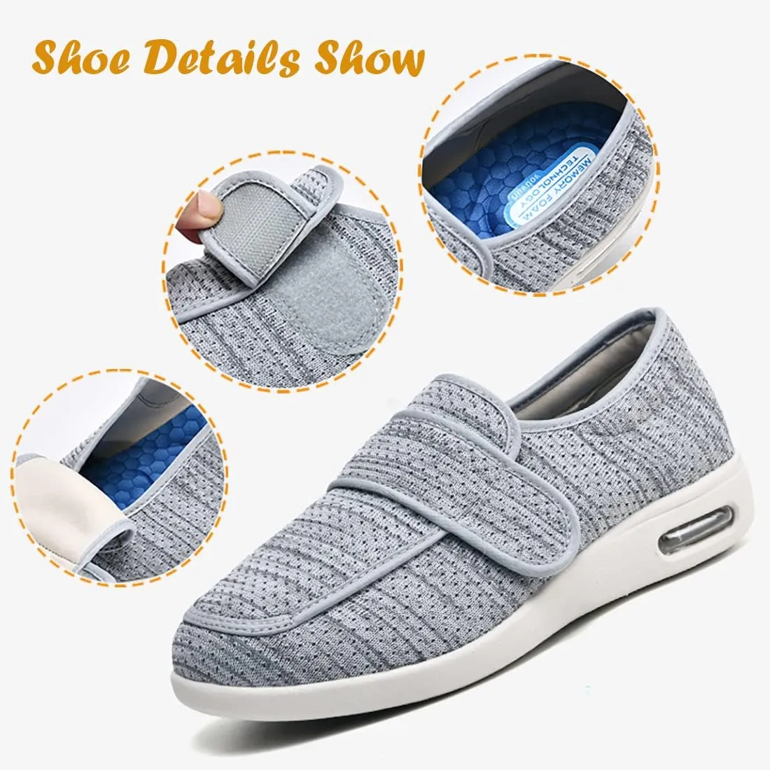 W&LESVAGO Women's Wide Width Diabetic Shoes with Adjustable Closures Easy On/Off, Breathable Lightweight Comfortable Walking Sneakers for Edema Swollen Feet Summer