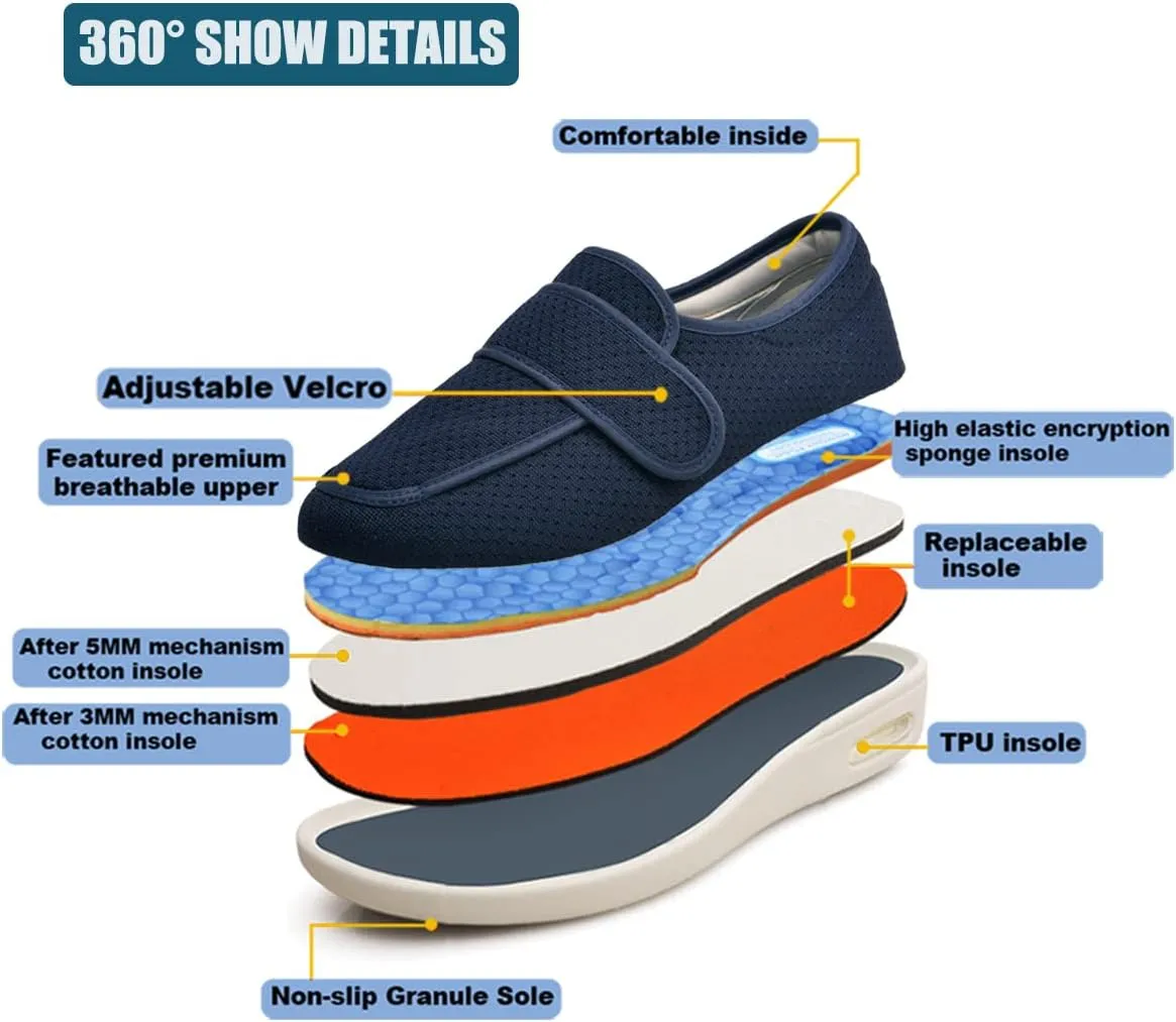 W&LESVAGO Women's Wide Width Diabetic Shoes with Adjustable Closures Easy On/Off, Breathable Lightweight Comfortable Walking Sneakers for Edema Swollen Feet Summer