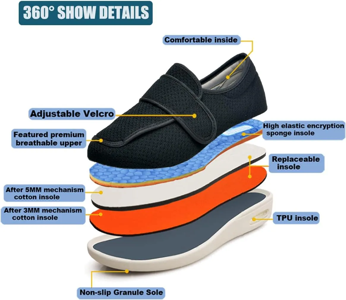 W&LESVAGO Women's Wide Width Diabetic Shoes with Adjustable Closures Easy On/Off, Breathable Lightweight Comfortable Walking Sneakers for Edema Swollen Feet Summer