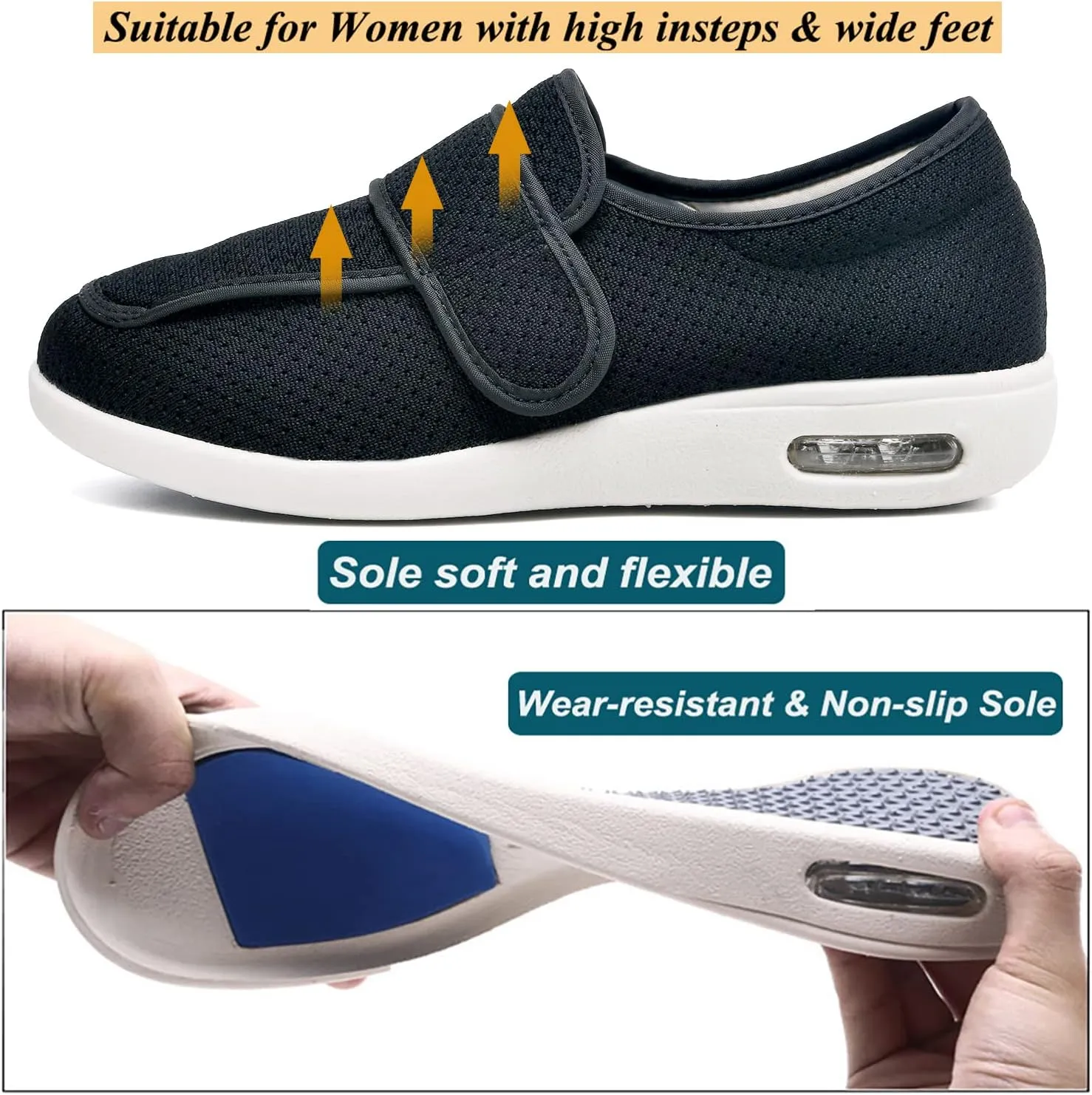 W&LESVAGO Women's Wide Width Diabetic Shoes with Adjustable Closures Easy On/Off, Breathable Lightweight Comfortable Walking Sneakers for Edema Swollen Feet Summer