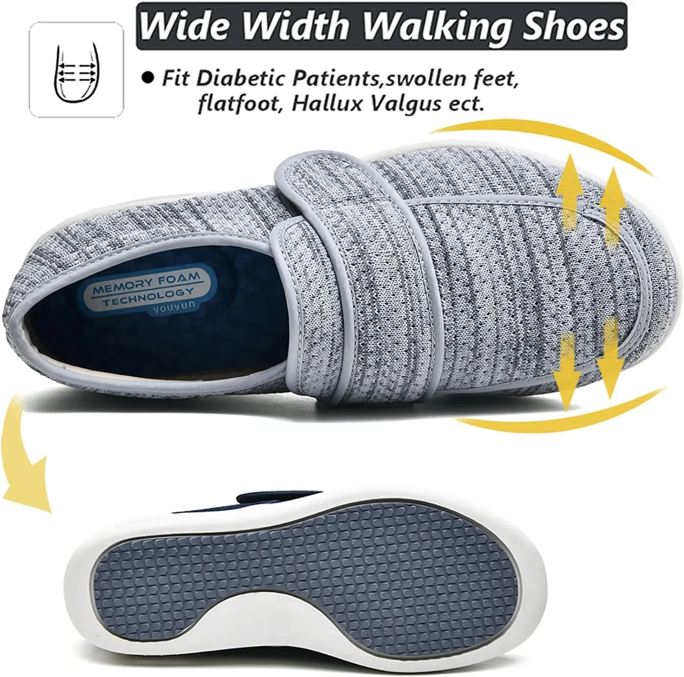 W&LESVAGO Women's Wide Width Diabetic Shoes with Adjustable Closures Easy On/Off, Breathable Lightweight Comfortable Walking Sneakers for Edema Swollen Feet Summer
