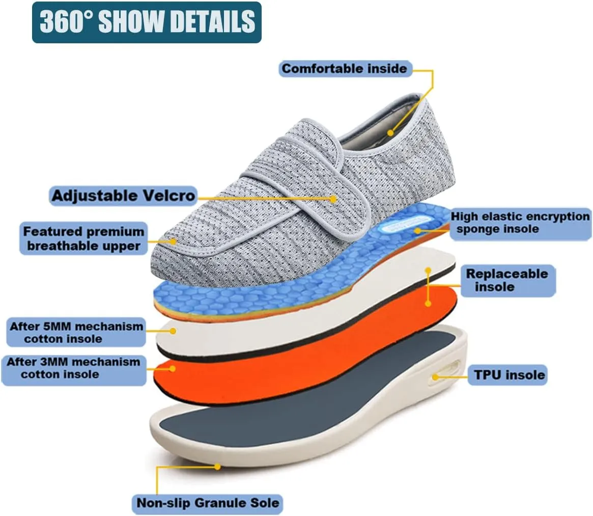 W&LESVAGO Women's Wide Width Diabetic Shoes with Adjustable Closures Easy On/Off, Breathable Lightweight Comfortable Walking Sneakers for Edema Swollen Feet Summer