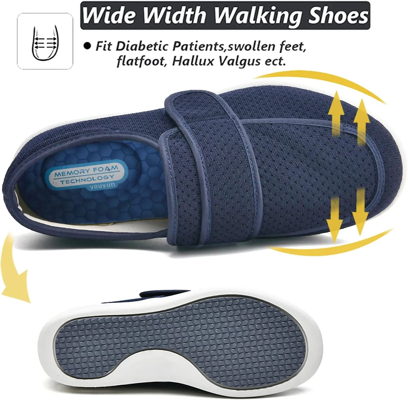 W&LESVAGO Women's Wide Width Diabetic Shoes with Adjustable Closures Easy On/Off, Breathable Lightweight Comfortable Walking Sneakers for Edema Swollen Feet Summer