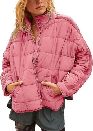 Watashi Women's Packable Puffer Jacket Long Sleeve Full Zip Lightweight Quilted Coat