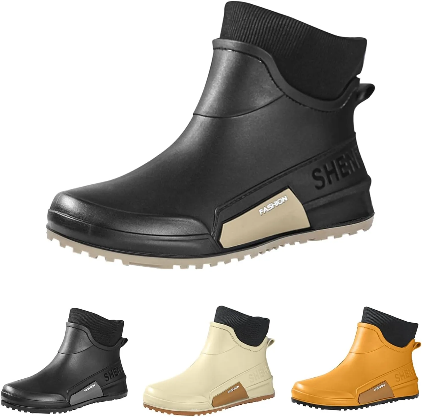 Waterproof Rain Boots Women Knit Lined Mens Grounded Footwear Boots Ankle Booties Heels Dress Barefoot Shoes Short Boots Slip-Ons Garden Fashion Ladies Rain Boot